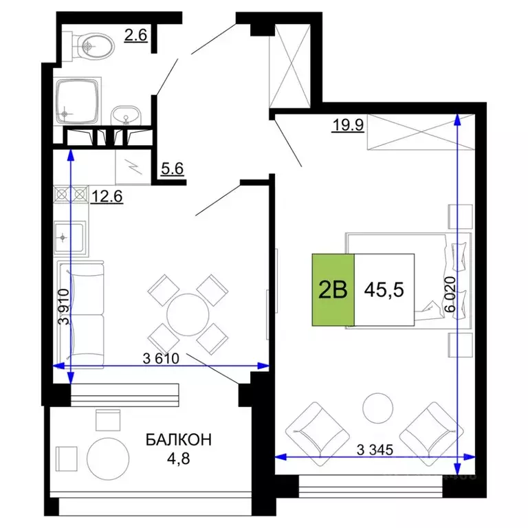 2-к кв. Краснодарский край, Анапа Мореград жилой комплекс (45.5 м) - Фото 1