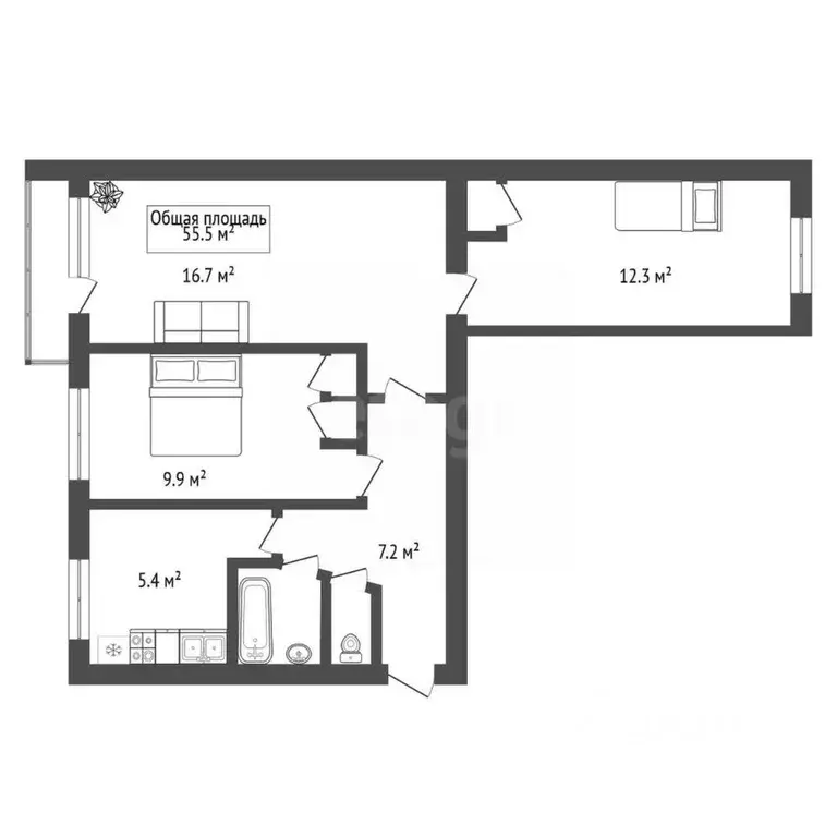 3-к кв. Новосибирская область, Новосибирск ул. Кошурникова, 29 (55.5 ... - Фото 2