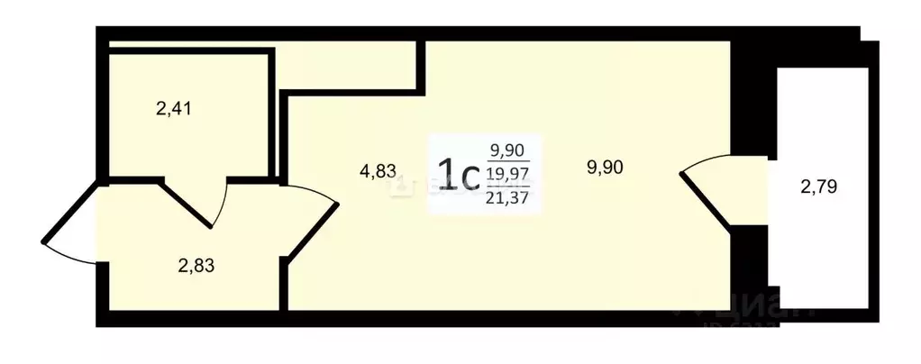 Студия Санкт-Петербург ул. Гудиловская, 9 (21.37 м) - Фото 1