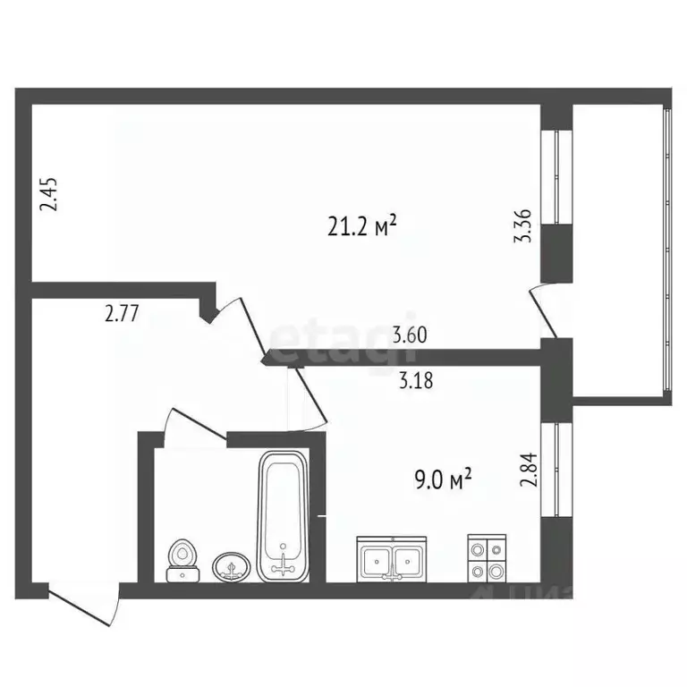 1-к кв. Калужская область, Калуга ул. Суворова, 38 (40.7 м) - Фото 2