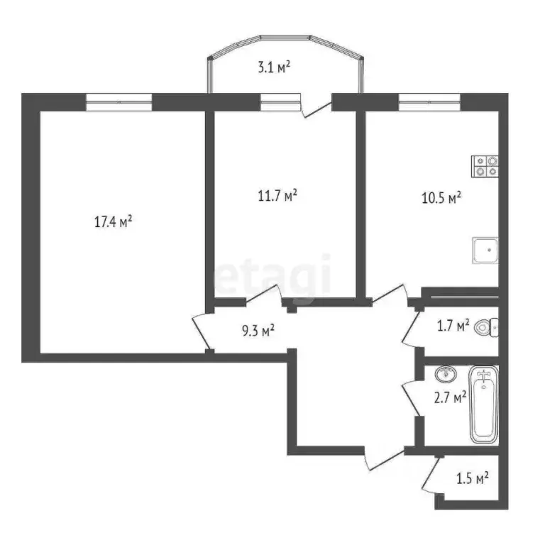 2-к кв. Тюменская область, Тюмень ул. Героев Космоса, 13 (54.0 м) - Фото 1