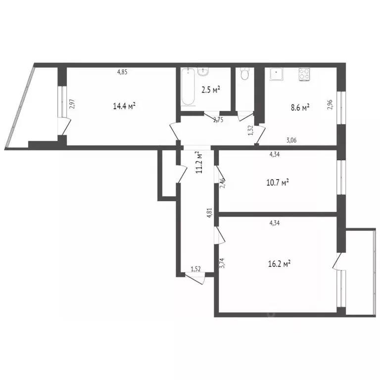 3-к кв. Коми, Сыктывкар ул. Кутузова, 13 (67.0 м) - Фото 1