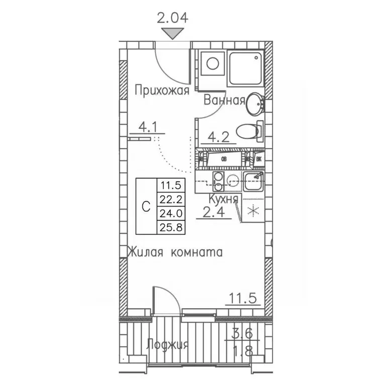 1-к кв. Приморский край, Владивосток ул. Расула Гамзатова, 7к1 (25.8 ... - Фото 1