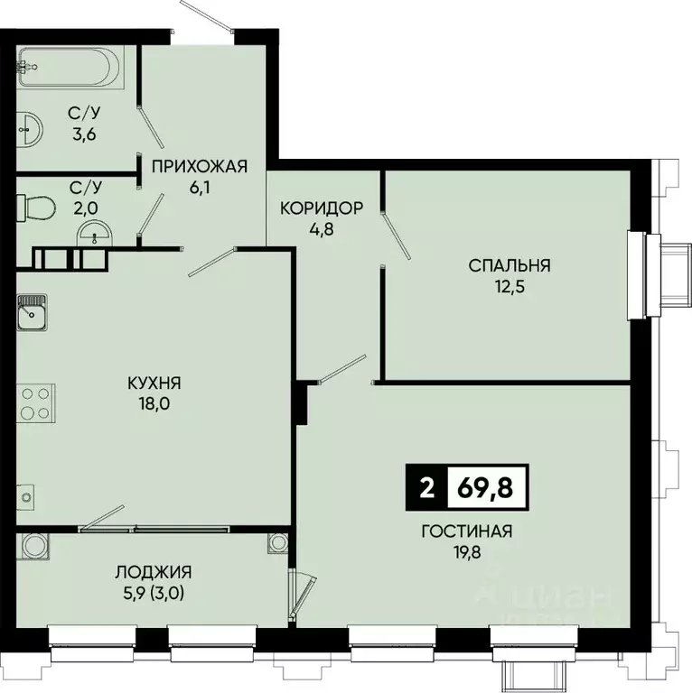 2-к кв. Ставропольский край, Кисловодск городской округ, пос. ... - Фото 0