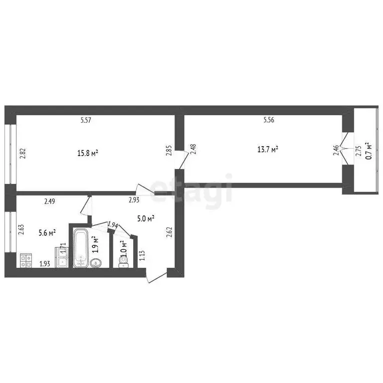 2-комнатная квартира: Стерлитамак, улица Дружбы, 60 (43 м) - Фото 1