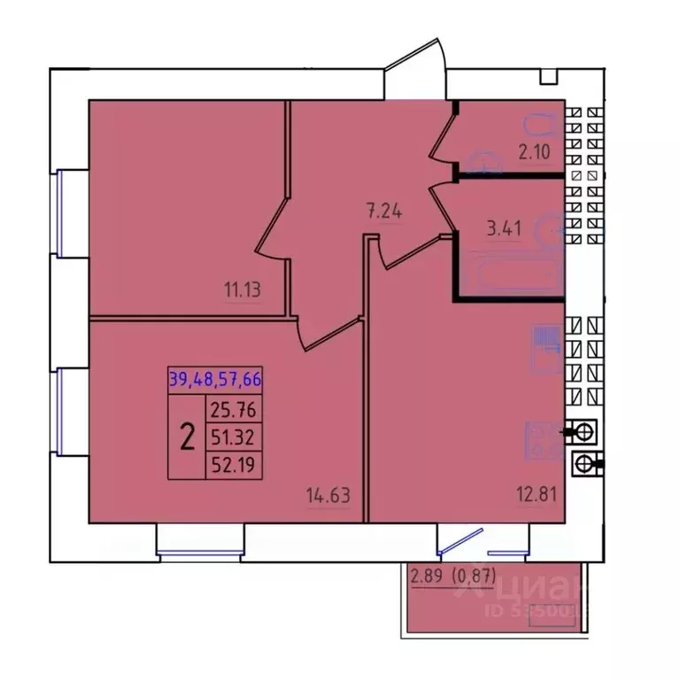 2-к кв. Костромская область, Кострома Калиновская ул., 5 (52.19 м) - Фото 0