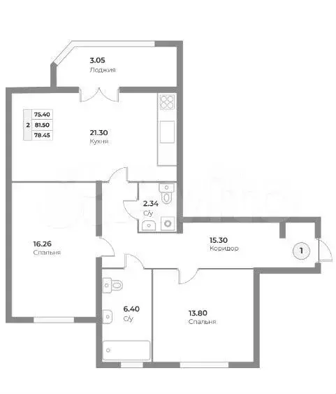 2-к. квартира, 78,5 м, 1/4 эт. - Фото 1
