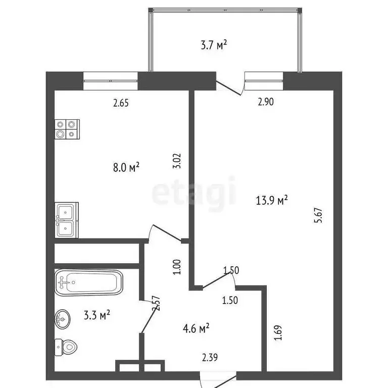 1-комнатная квартира: Тюмень, улица Пермякова, 81 (29.8 м) - Фото 1