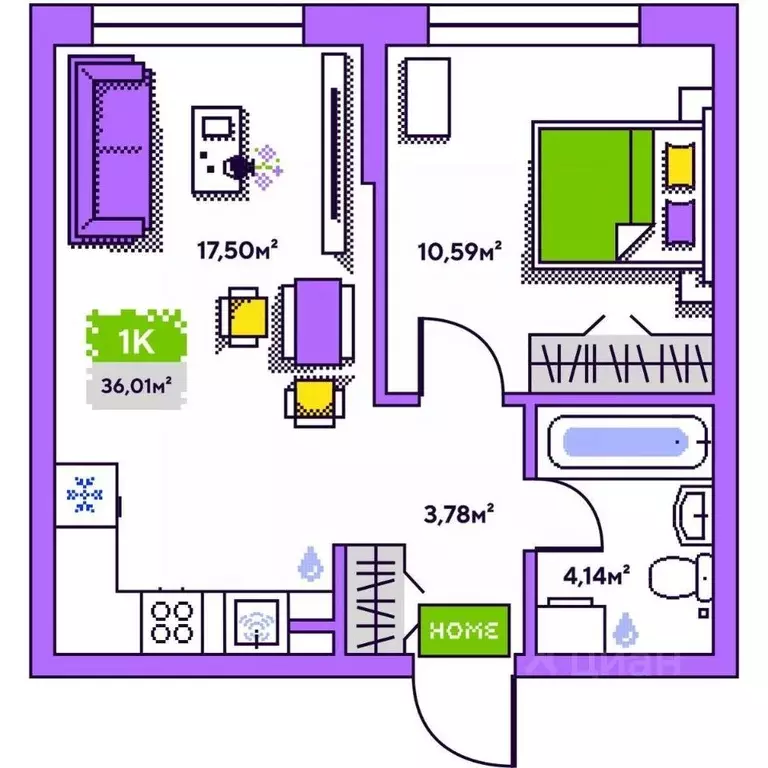 1-к кв. Тюменская область, Тюмень Полевая ул., 93 (36.01 м) - Фото 1