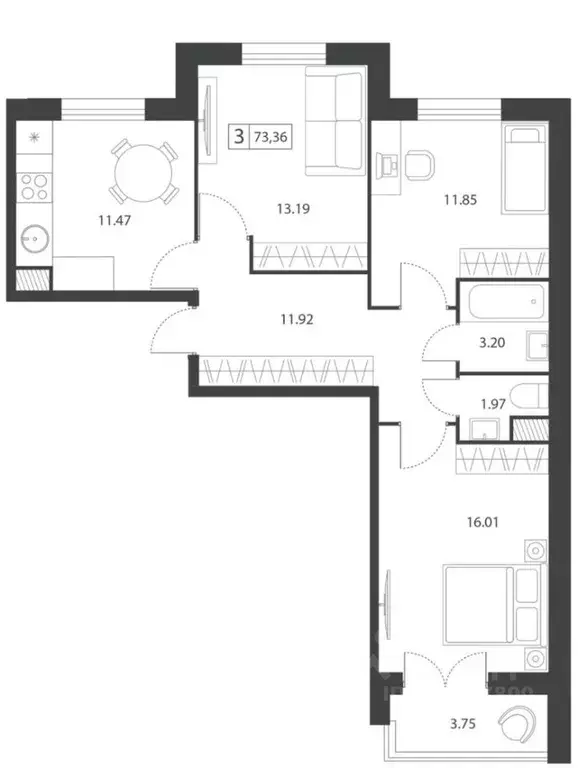 3-к кв. Тверская область, Тверь ул. Левитана, 70Б (73.36 м) - Фото 2