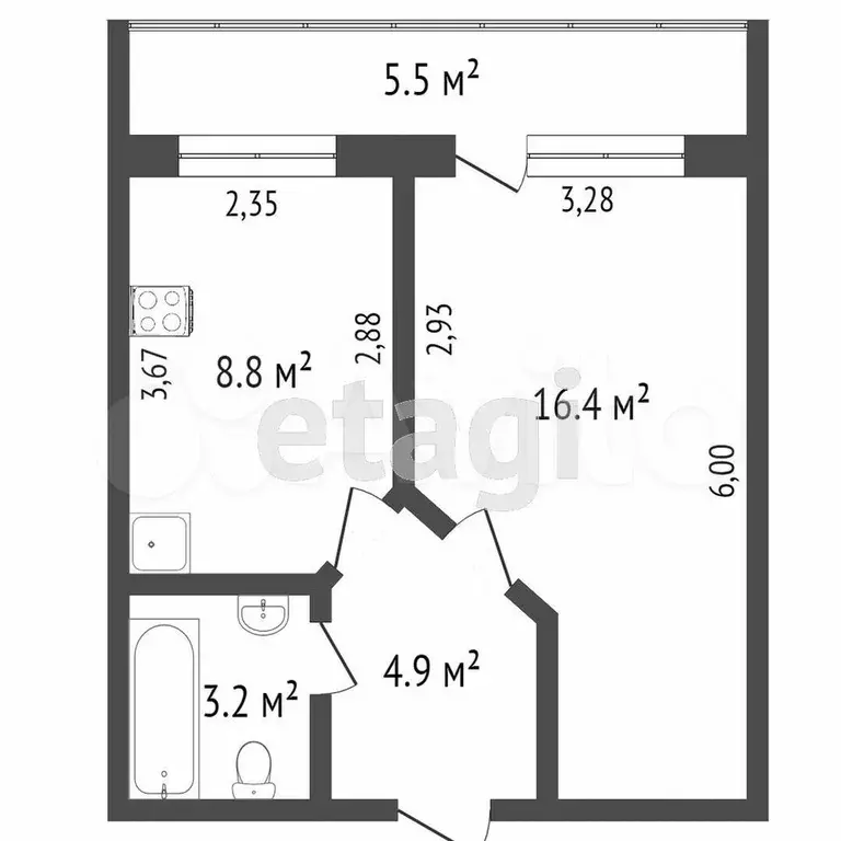 1-к. квартира, 35,1 м, 3/10 эт. - Фото 0