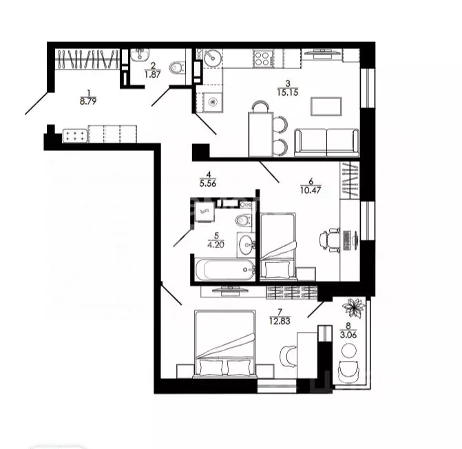 2-к кв. Липецкая область, Липецк просп. Победы, 99 (60.64 м) - Фото 2
