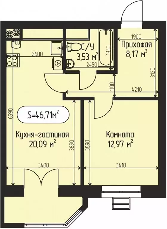 1-комнатная квартира: село Озерецкое, коттеджный посёлок Мечта (46.71 ... - Фото 0