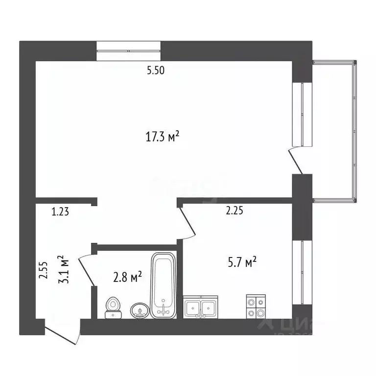 1-к кв. Московская область, Жуковский Комсомольская ул., 4 (29.7 м) - Фото 1