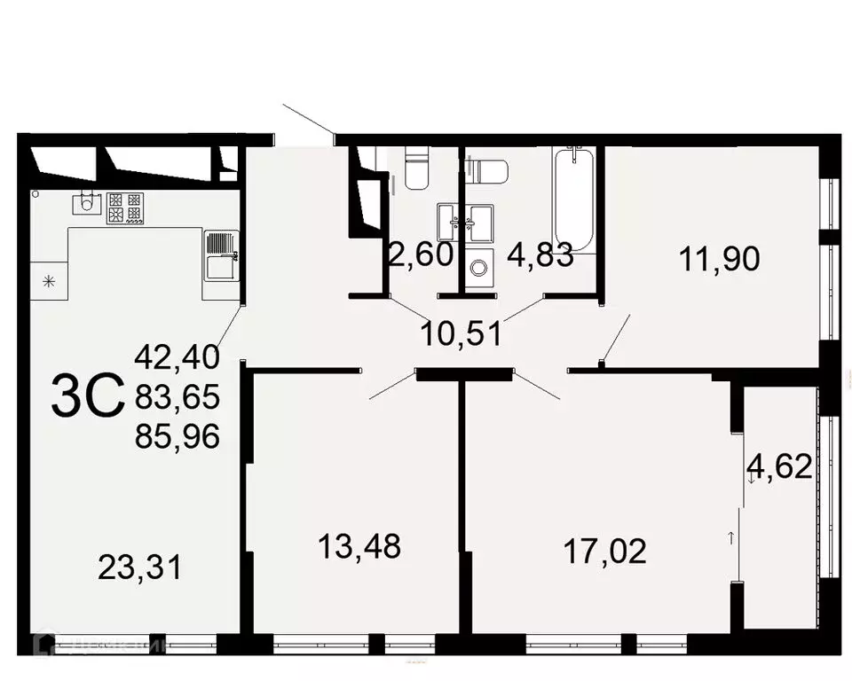 3-комнатная квартира: Рязань, Льговская улица, 10 (85.96 м) - Фото 0