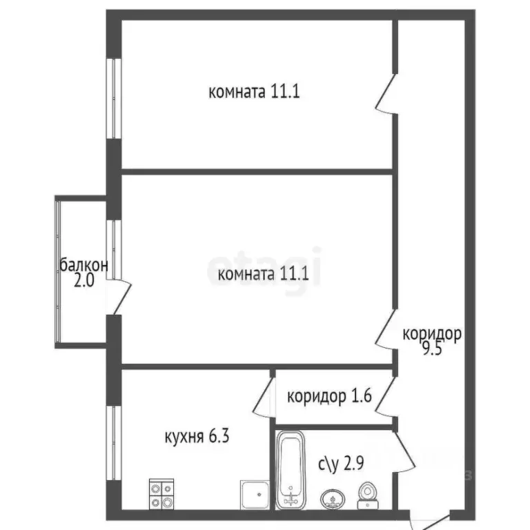 2-к кв. Санкт-Петербург Брюсовская ул., 22 (41.5 м) - Фото 1