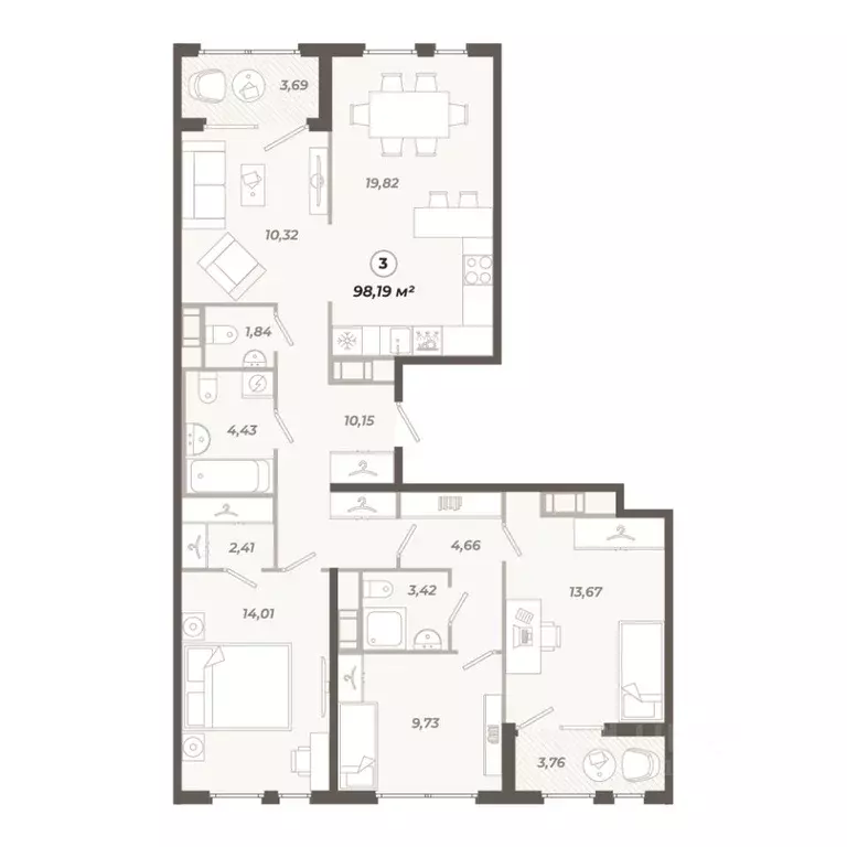 3-к кв. Санкт-Петербург ул. Коли Томчака, 21Д (98.19 м) - Фото 1