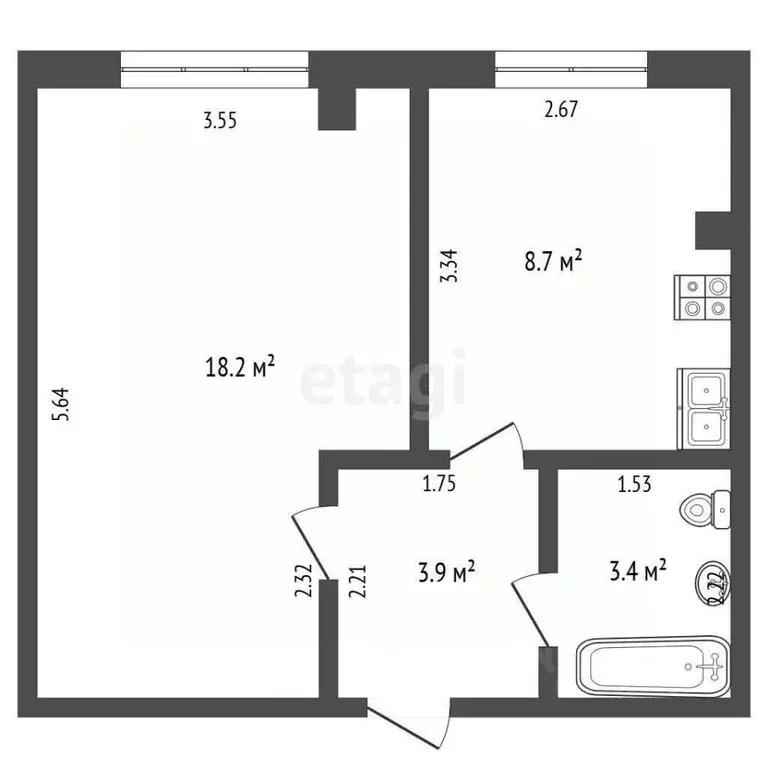 1-к кв. Омская область, Омск Верхнеднепровская ул., 273к5 (34.2 м) - Фото 2