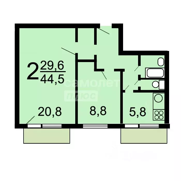 2-к кв. Москва ул. Амундсена, 6С1 (44.4 м) - Фото 1