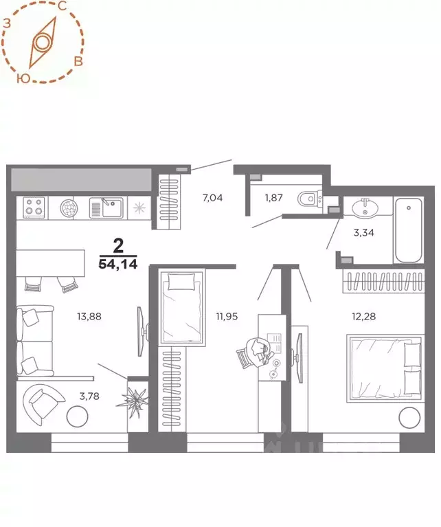2-к кв. Рязанская область, Рязань проезд 5-й Новый (54.14 м) - Фото 1