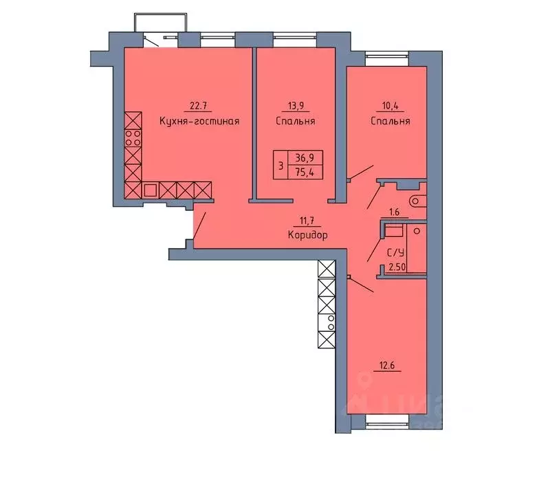 3-к кв. Оренбургская область, Оренбург Красный городок мкр,  (76.0 м) - Фото 0