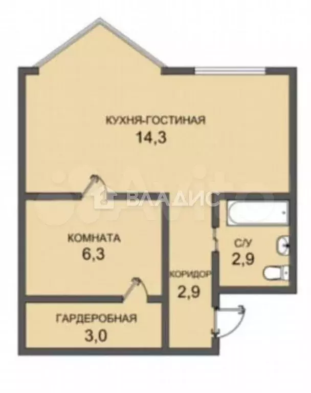 1-к. квартира, 29,4 м, 5/5 эт. - Фото 0