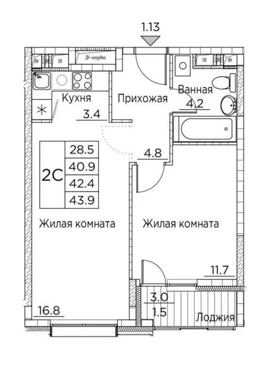 2-к кв. Приморский край, Владивосток ул. Расула Гамзатова, 7к2 (43.9 ... - Фото 0