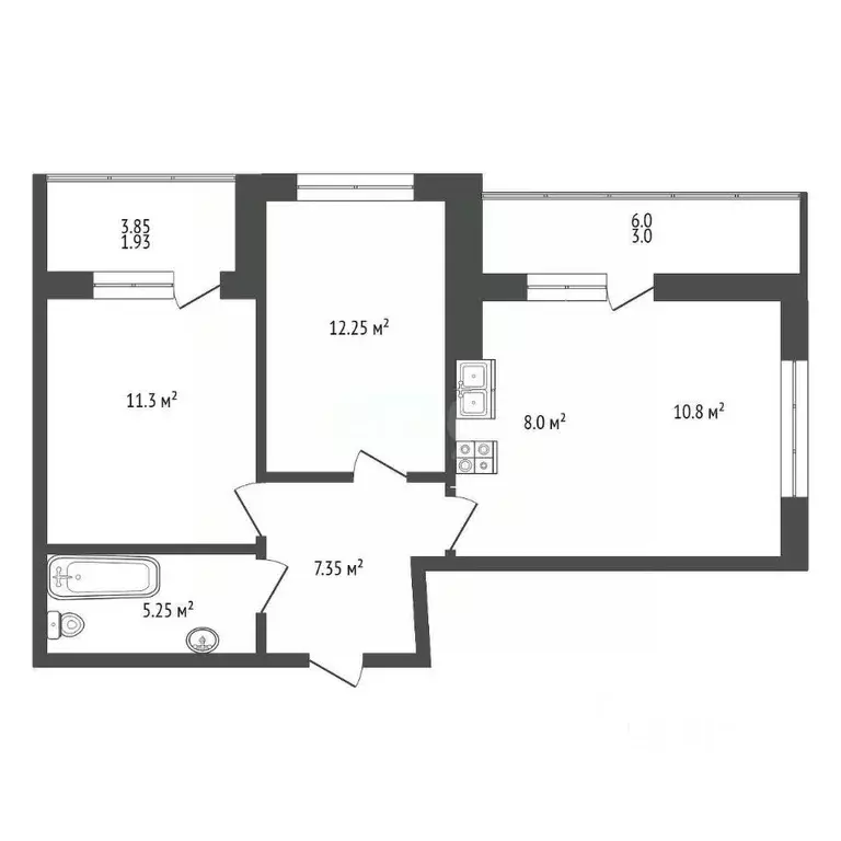 2-к кв. Калининградская область, Калининград Батальная ул., 100 (55.3 ... - Фото 2