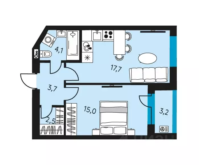 2-к кв. Пермский край, Пермь ул. Пушкина, 91 (44.6 м) - Фото 1