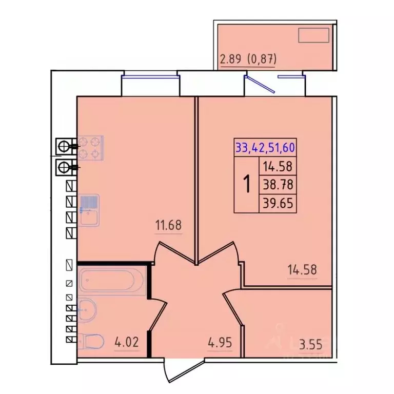 1-к кв. Костромская область, Кострома Калиновская ул., 5 (39.65 м) - Фото 0