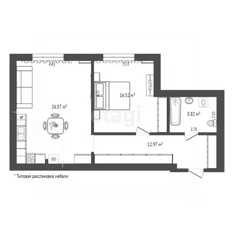 1-к кв. Тюменская область, Тюмень Широтная ул., 112к2 (61.1 м) - Фото 0