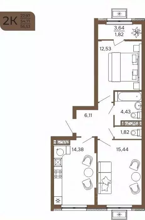 2-к кв. Пензенская область, Пенза Арбеково Парк жилой комплекс (56.53 ... - Фото 1