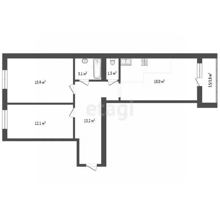2-к кв. Вологодская область, Вологда Молодежная ул., 31к3 (65.8 м) - Фото 2