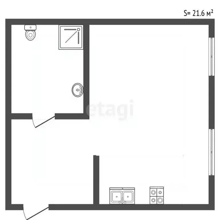 Студия Санкт-Петербург Заозерная ул., 6 (26.1 м) - Фото 1