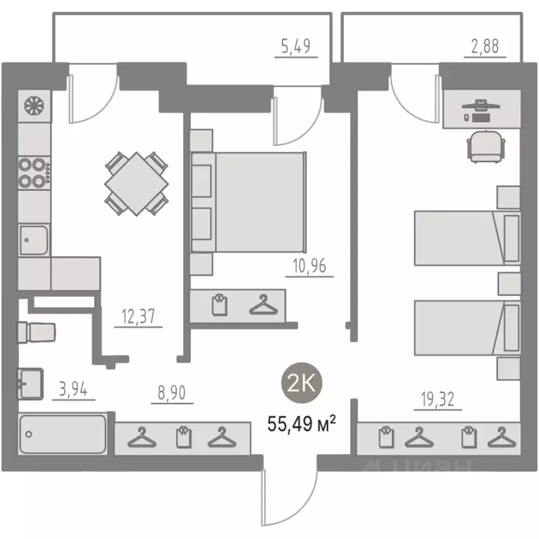 2-к кв. Тюменская область, Тюменский муниципальный округ, с. Кулаково ... - Фото 1
