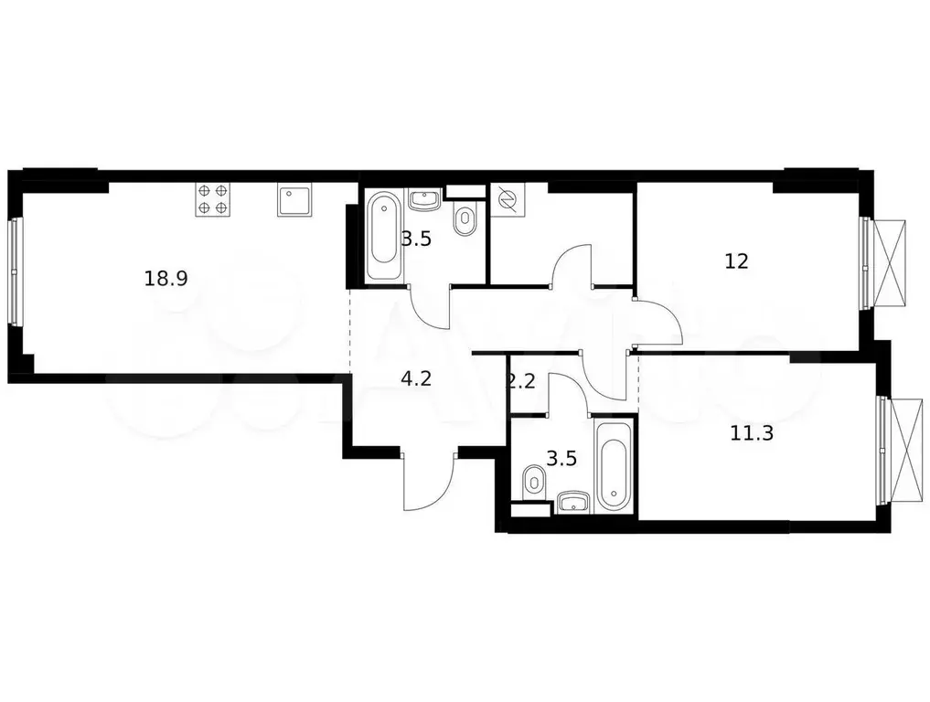 2-к. квартира, 65,6 м, 3/9 эт. - Фото 0