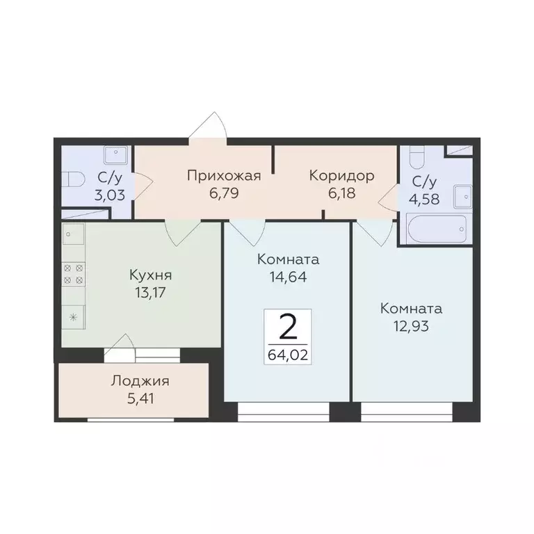 2-к кв. Воронежская область, Воронеж ул. Матросова, 60 (64.02 м) - Фото 1