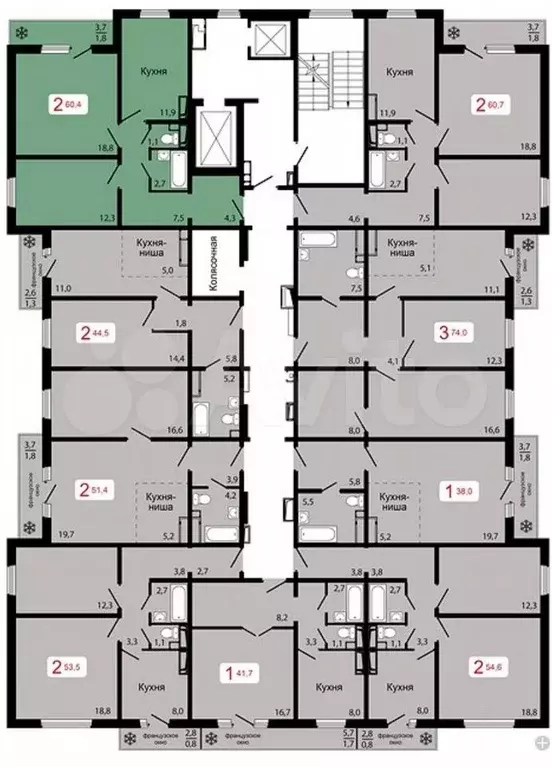 2-к. квартира, 60,1 м, 17/17 эт. - Фото 1