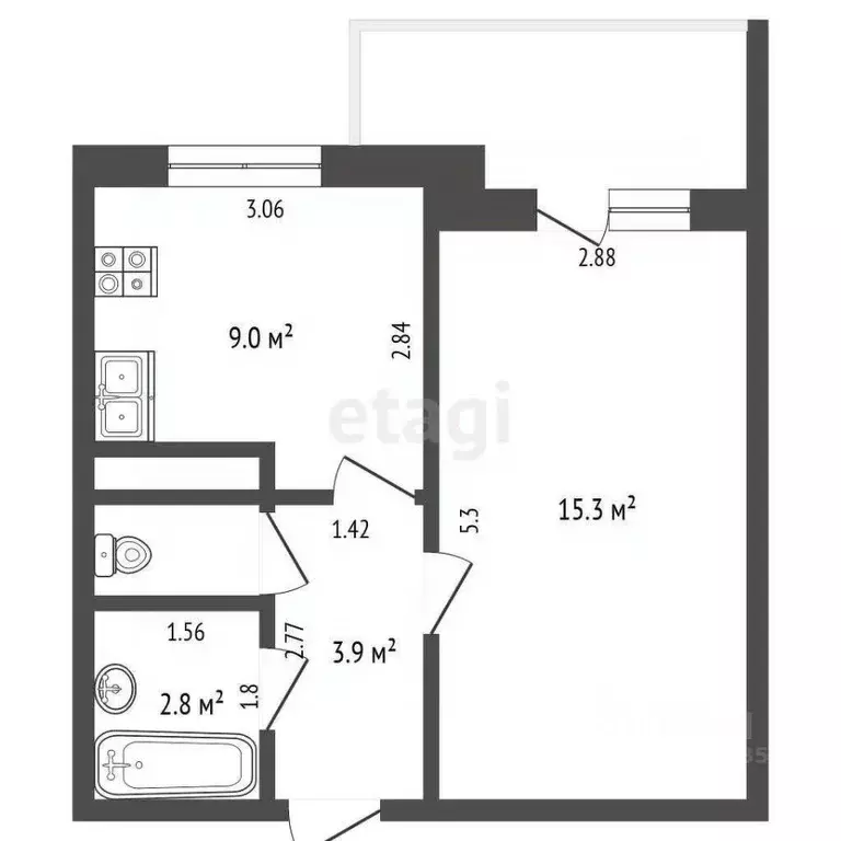 1-к кв. Московская область, Видное ул. Святослава Рихтера, 2 (31.3 м) - Фото 2