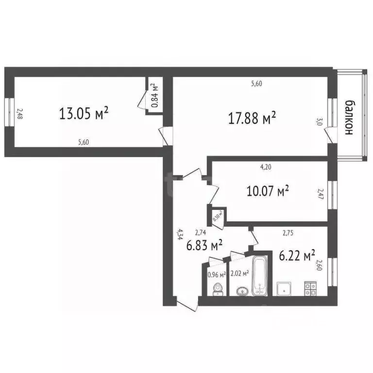 3-к кв. Ульяновская область, Ульяновск ул. Рябикова, 52 (55.2 м) - Фото 1
