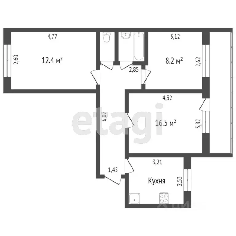 3-к кв. Тюменская область, Тюмень ул. Максима Горького, 59 (60.1 м) - Фото 2