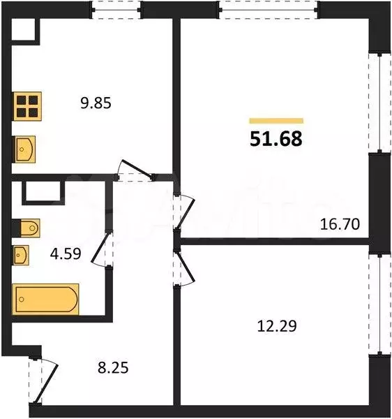2-к. квартира, 51,7 м, 1/4 эт. - Фото 1