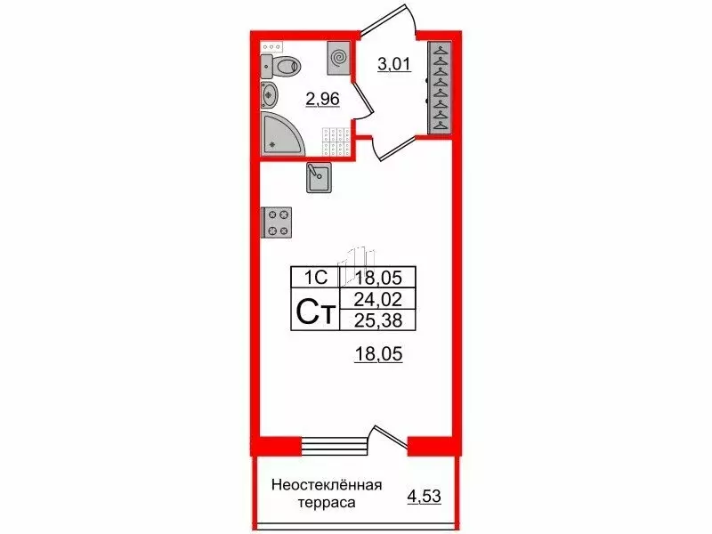 Квартира-студия: Санкт-Петербург, Пулковское шоссе, 95к4 (24.02 м) - Фото 0