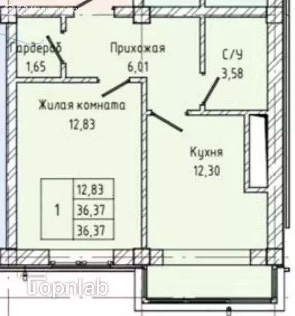 1-комнатная квартира: Нальчик, улица Тарчокова, 121 (36.37 м) - Фото 0