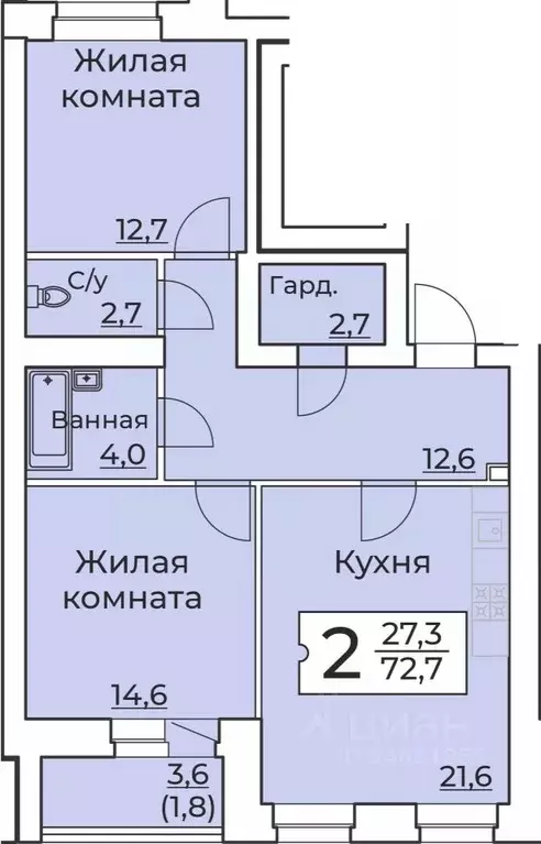 2-к кв. Чувашия, Чебоксары ул. Пирогова, 10А (72.7 м) - Фото 0