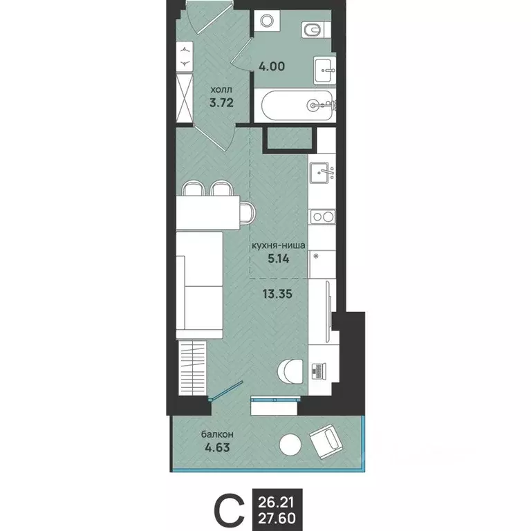 Студия Архангельская область, Архангельск ул. Свободы, 16 (27.6 м) - Фото 2