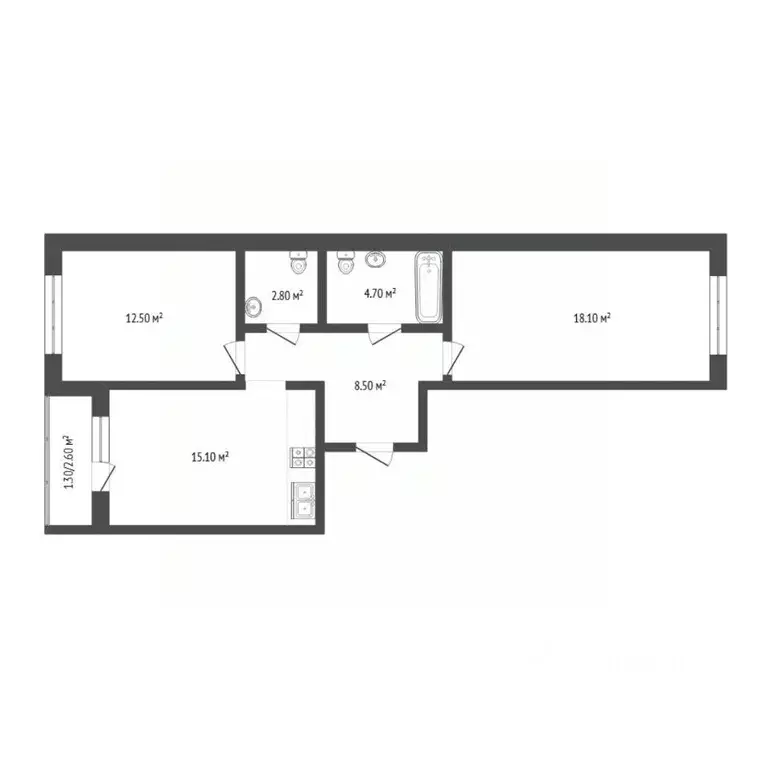 2-к кв. Тюменская область, Тюмень Полевая ул., 117к3 (61.8 м) - Фото 2