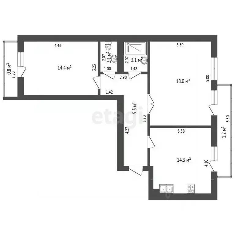 2-к кв. Калининградская область, Зеленоградский муниципальный округ, ... - Фото 2