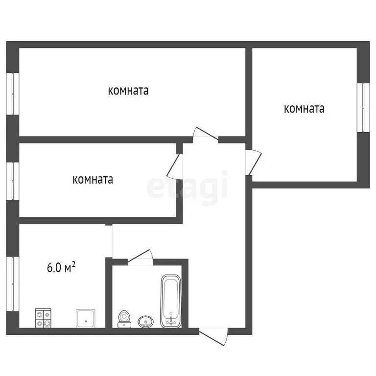 Квартира, 3 комнаты, 60.4 м - Фото 0