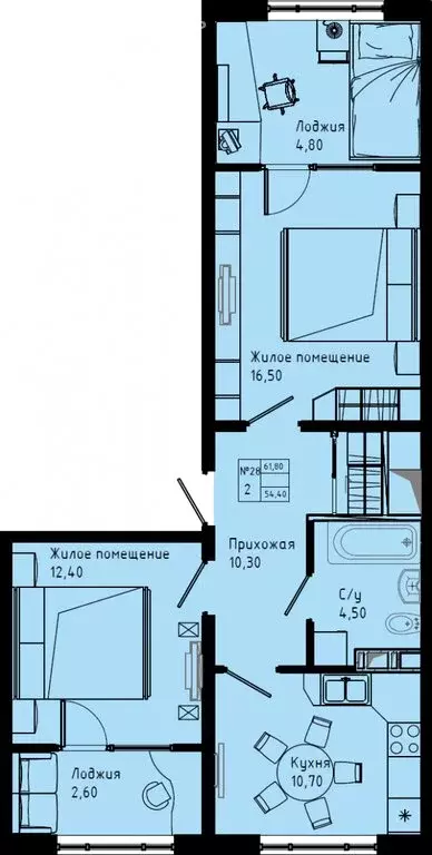 2-комнатная квартира: Коммунар, Железнодорожная улица, 41к3 (61.8 м) - Фото 1
